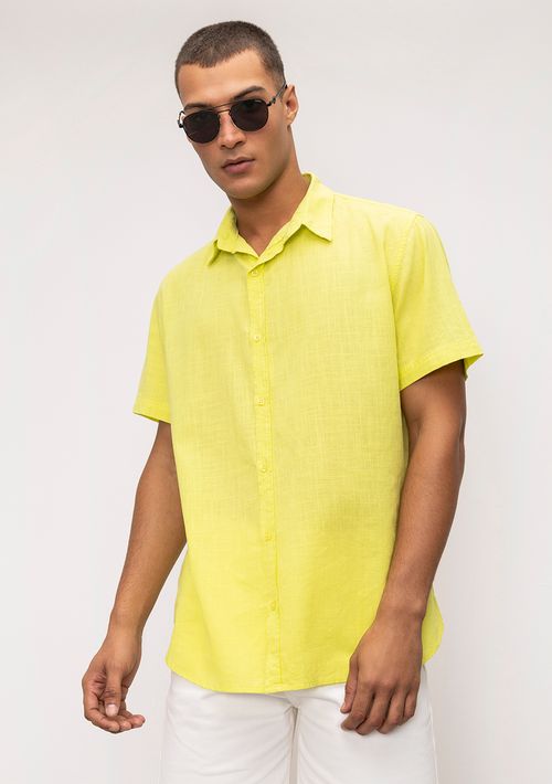 Camisa Manga Curta De Cambraia Amarelo