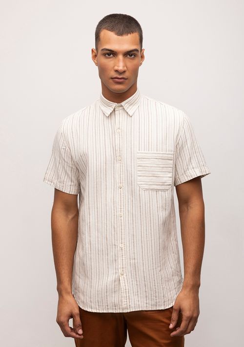 Camisa Manga Curta Com Bolso Bege