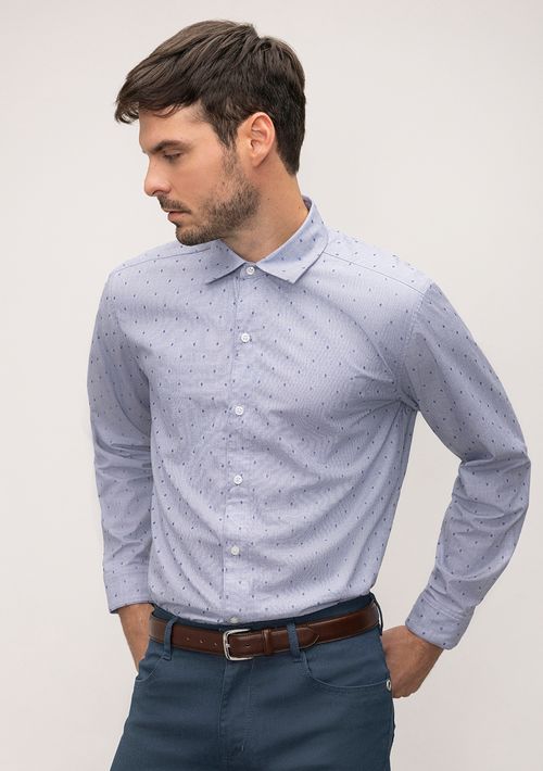 Camisa Manga Longa Detalhe Maquinetado Azul