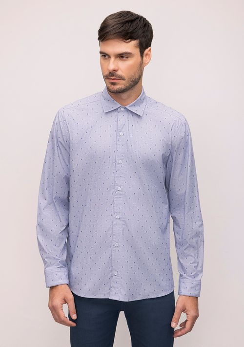 Camisa Manga Longa Detalhe Maquinetado Azul