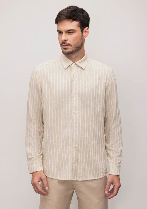 Camisa Manga Longa Texturizada Listrada Off White
