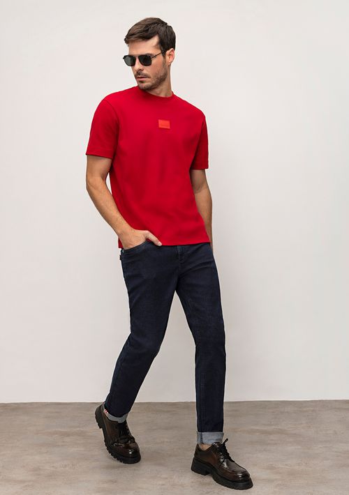 Calça Slim Cós Intermediário Detalhe Galão Jeans