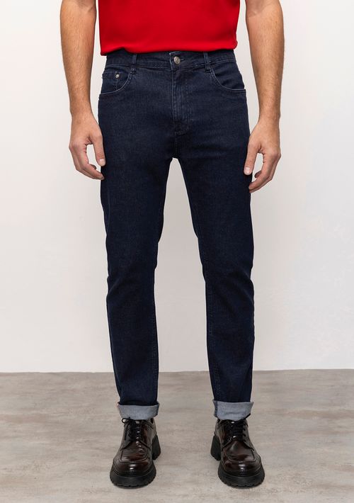 Calça Slim Cós Intermediário Detalhe Galão Jeans