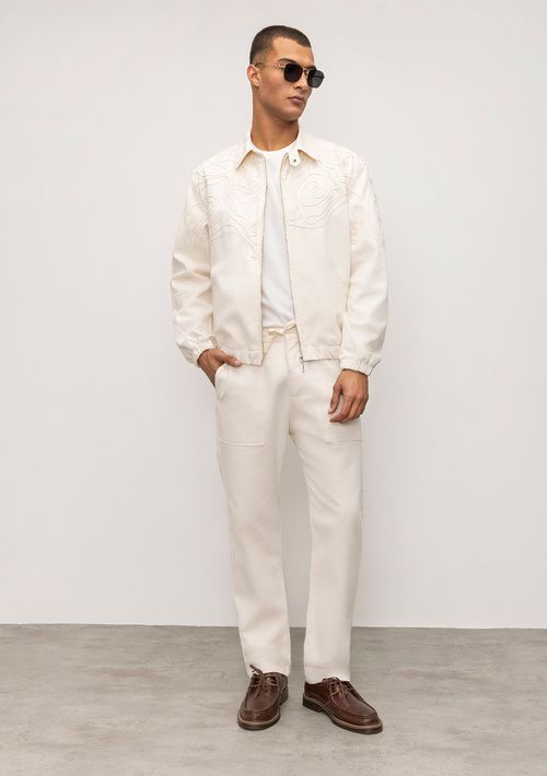 Calça Reta Cós Intermediário Com Elástico Off White