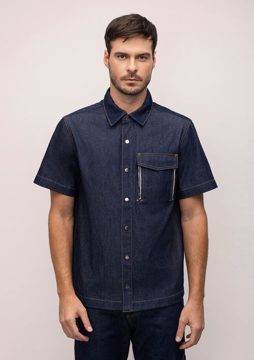 Camisa Manga Curta Com Bolso Jeans