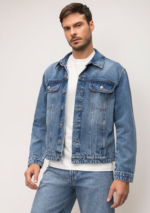 Jaqueta Reta Com Recorte Jeans