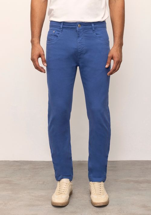Calça Slim Cós Intermediário Detalhe Pesponto Azul Marinho