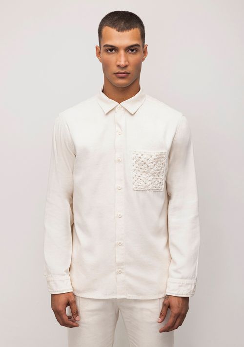 Camisa Manga Longa Detalhe Bolso Off White