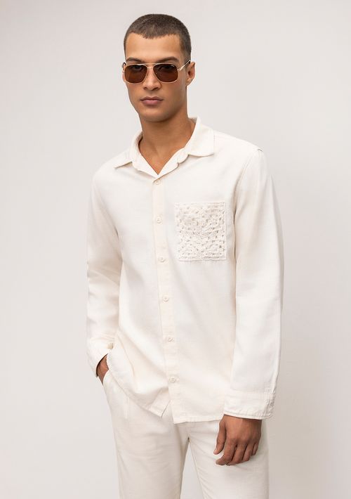 Camisa Manga Longa Detalhe Bolso Off White