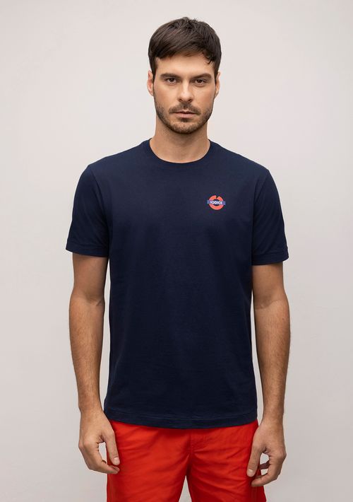 Camiseta Reta Careca Com Silk Logo Peito Azul Marinho