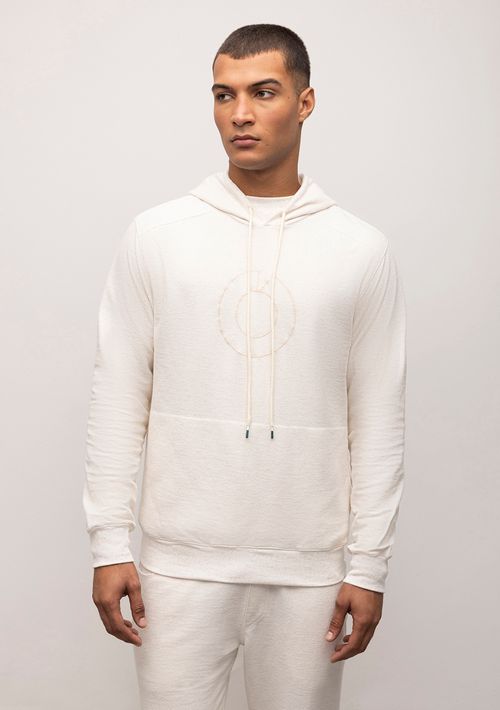 Blusa Capuz Manga Longa Bolso Canguru Bordada Cru
