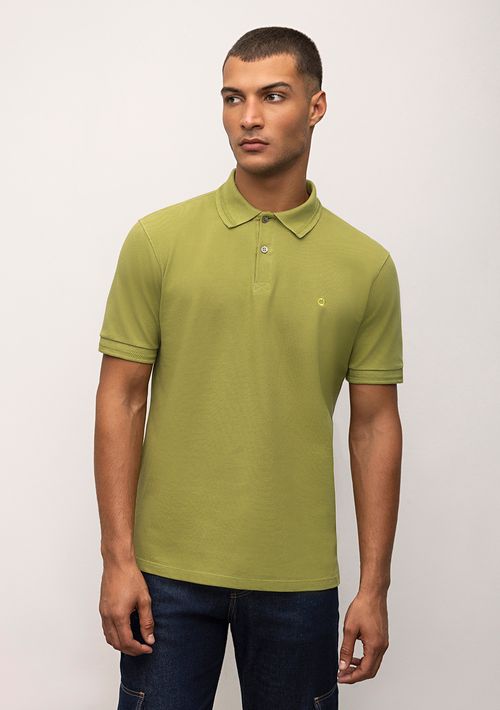 Polo Regular Com Retilínea Bordado Logo Verde