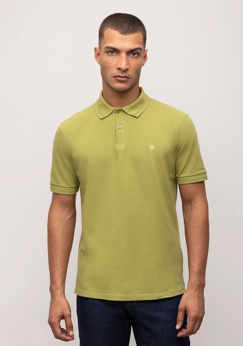 Polo Regular Com Retilínea Bordado Logo Verde
