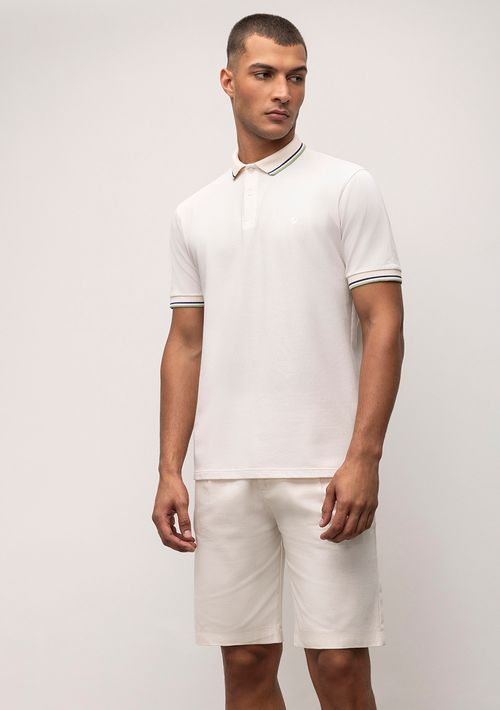Polo Regular Com Friso Bordado Logo Off White