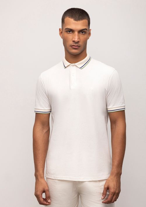 Polo Regular Com Friso Bordado Logo Off White