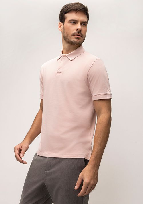 Polo Regular Detalhe Manga Peitilho Coberto Rosa
