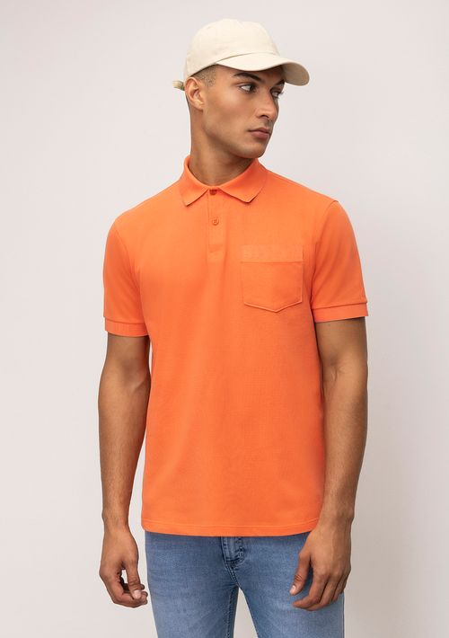 Polo Regular Bordado Logo Detalhe Bolso Laranja