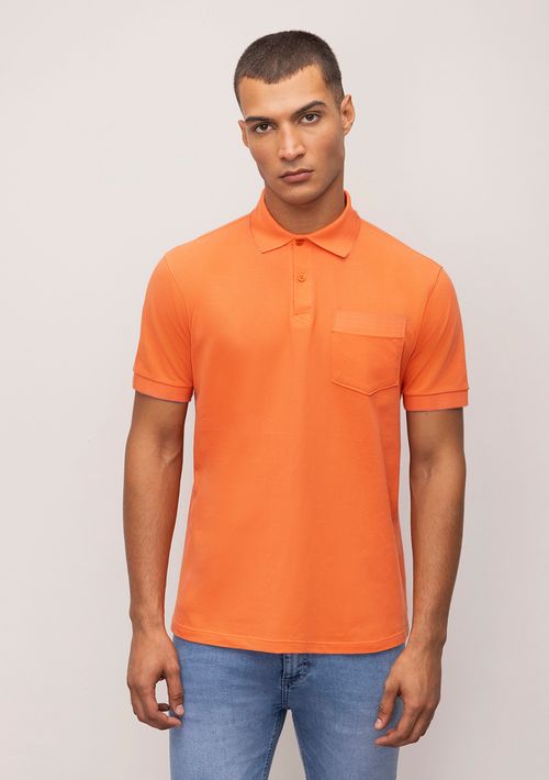 Polo Regular Bordado Logo Detalhe Bolso Laranja