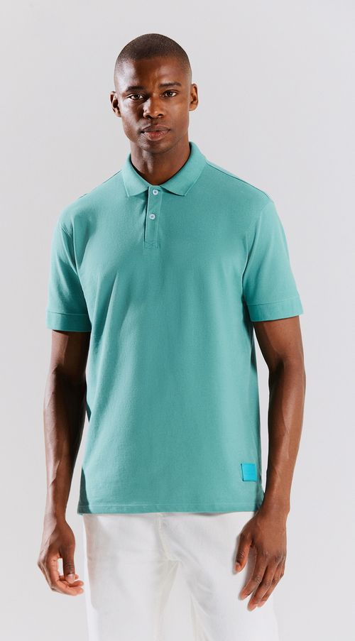 Camiseta Regular Gola Polo Etiqueta De Borracha Com Botão Azul