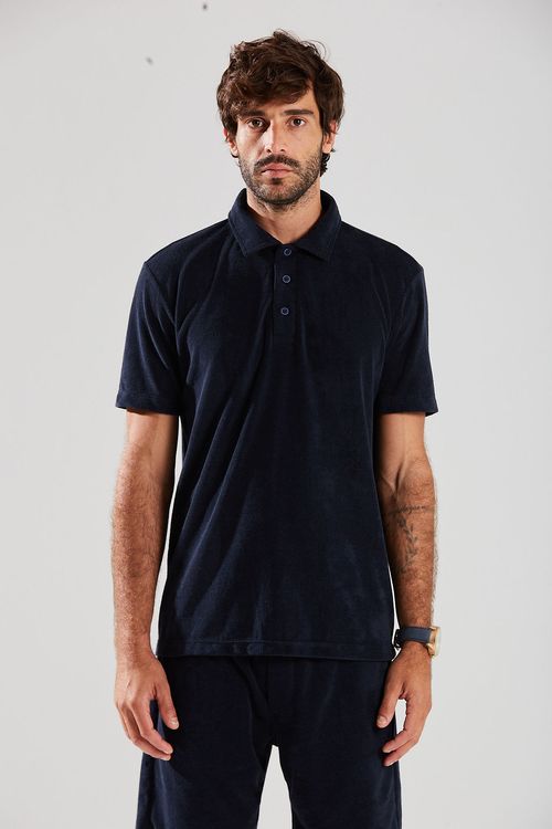 Camiseta Reta Gola Polo Atoalhada Básica Preto