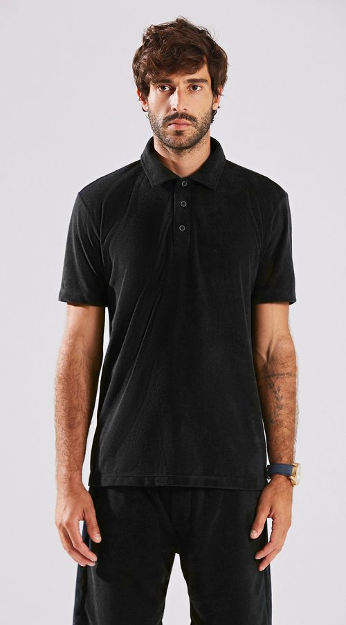 Camiseta Reta Gola Polo Atoalhada Básica Preto