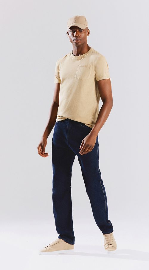 Calca Reta Cós Intermediário Detalhe Pesponto Jeans
