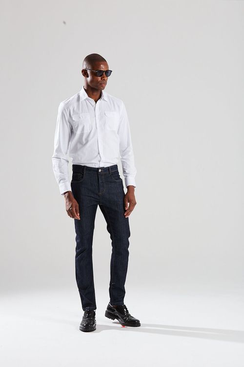 Calca Slim Cós Intermediário Bolso Relogio Jeans