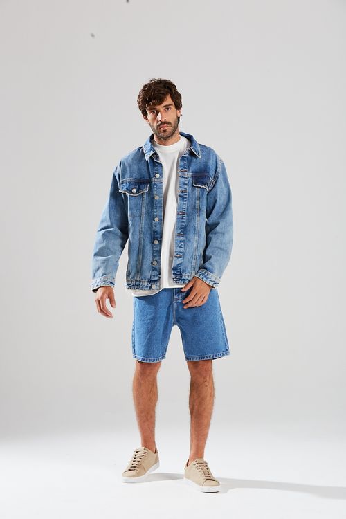 Jaqueta Trucker Com Botão Jeans