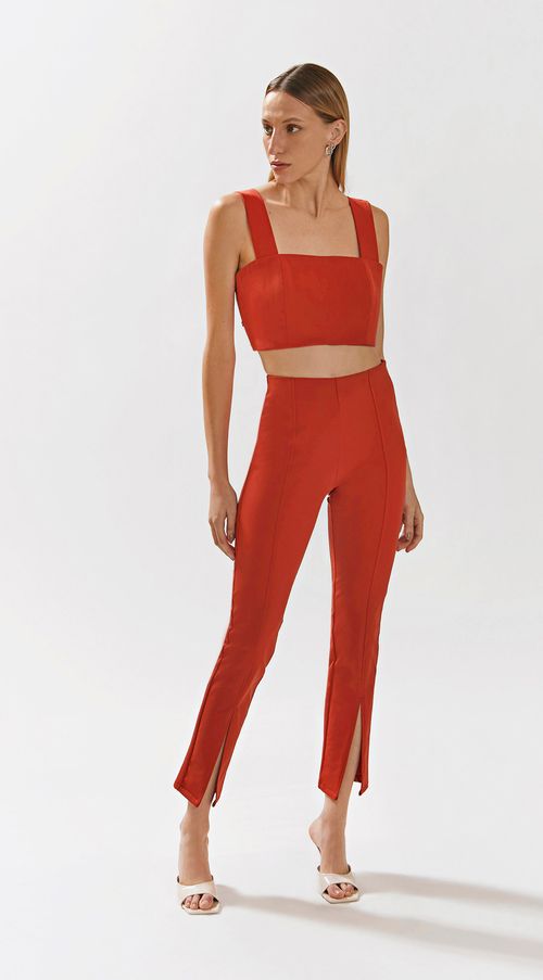 Calca Iódice Legging Cós Alto Com Recorte Laranja