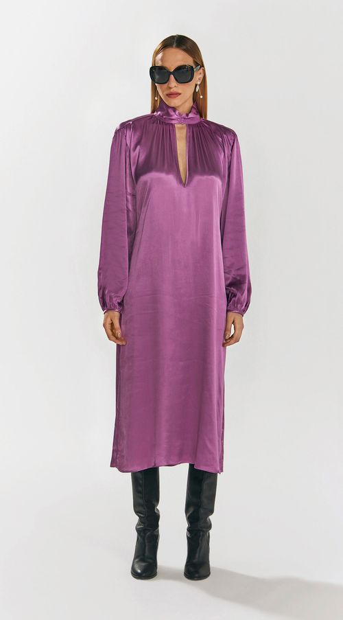 Vestido Iódice Midi Decote Profundo Com Faixa Lilas