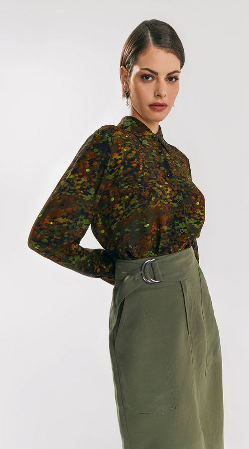 Camisa Iódice Manga Longa Detalhe Franzido Preto
