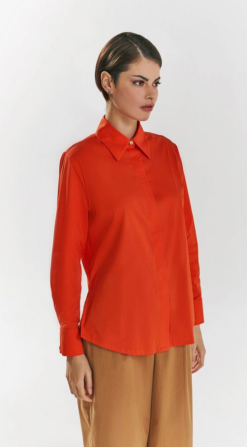 Camisa Iódice Manga Longa Com Botões Laranja