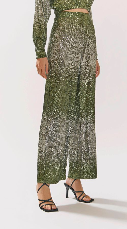 Calca Iódice Reta Cós Alto Com Pregas Verde