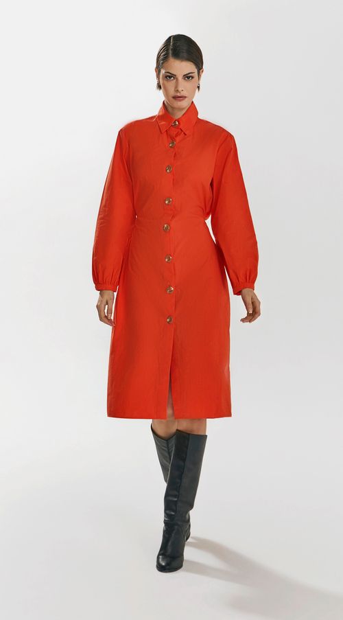 Vestido Iódice Midi Gola Camisa Abertura Costas Laranja