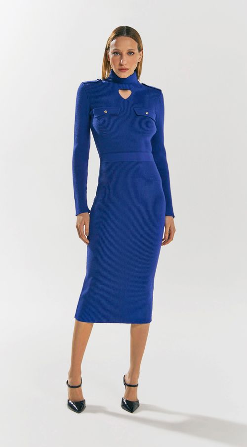 Saia Iódice Midi Lápis Tricô Azul