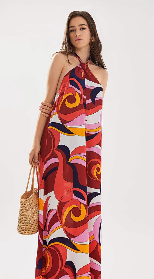 Vestido Iódice Longo Frente Única Abertura Costas Vermelho