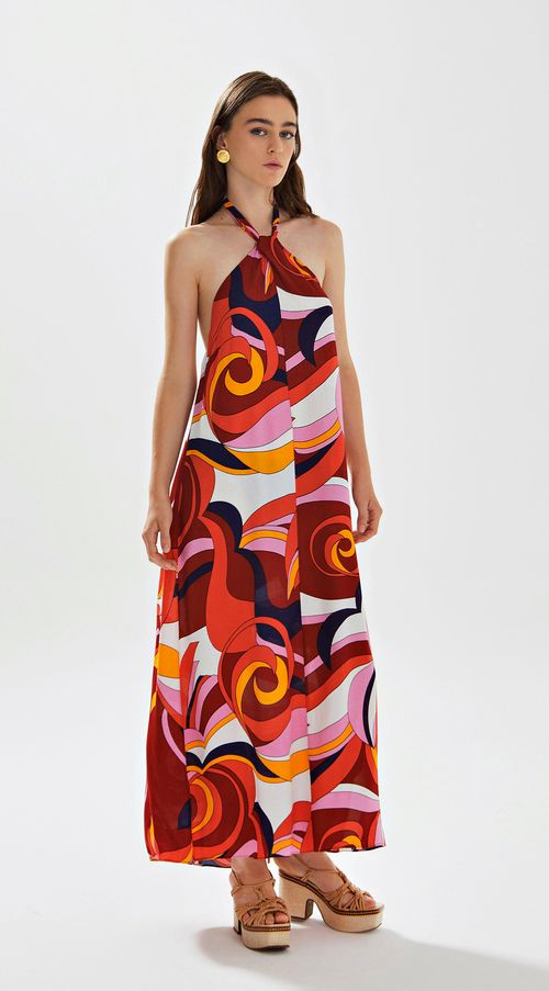Vestido Iódice Longo Frente Única Abertura Costas Vermelho