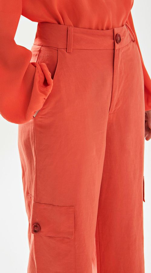 Calca Iódice Reta Cós Alto Bolso Lateral Laranja
