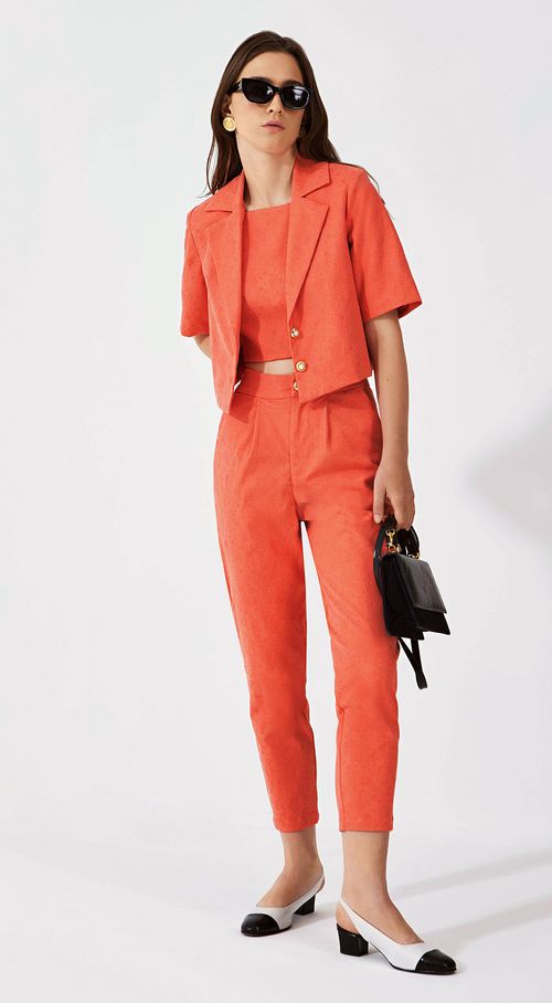 Calca Iódice Cenoura Cós Alto Com Pence Laranja