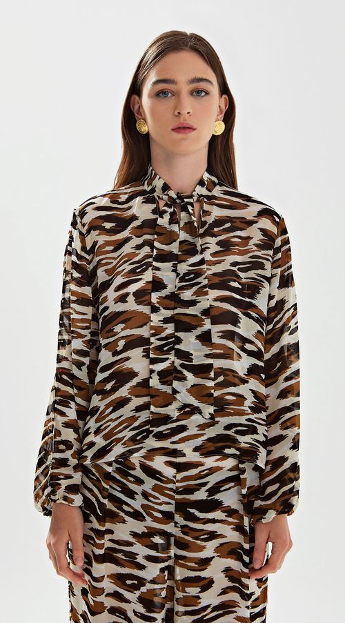 Blusa Iódice Gola Alta Manga Longa Amarração Frente Preto