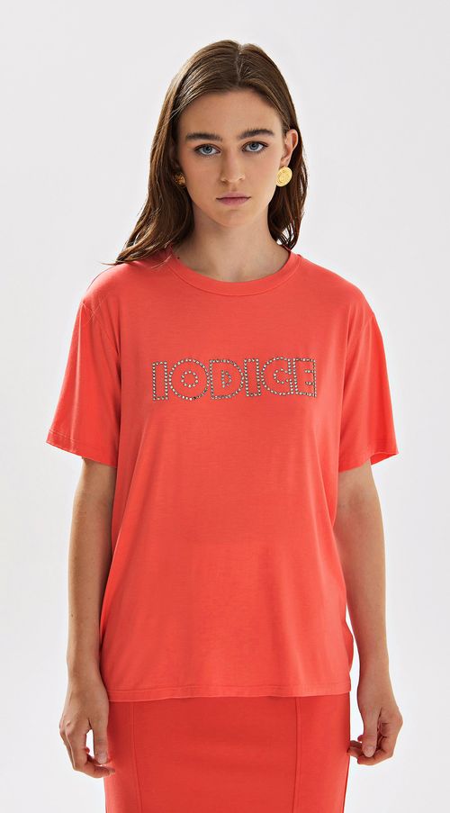 T-Shirt Iódice Decote Redondo Detalhe Termocolante Laranja