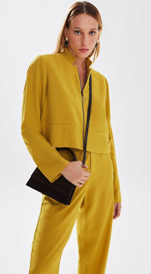 Jaqueta Iódice Cropped Com Recorte Amarelo