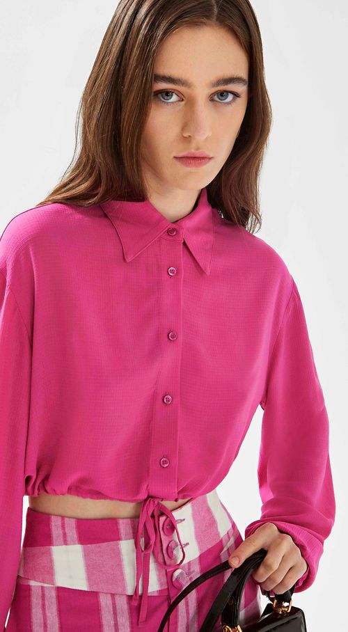 Camisa Iódice Manga Longa Com Amarração Rosa