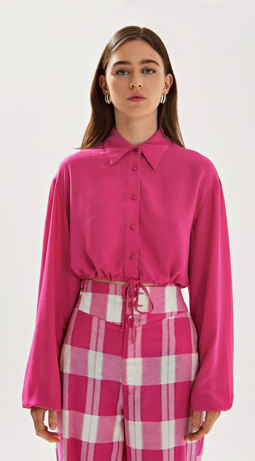 Camisa Iódice Manga Longa Com Amarração Rosa