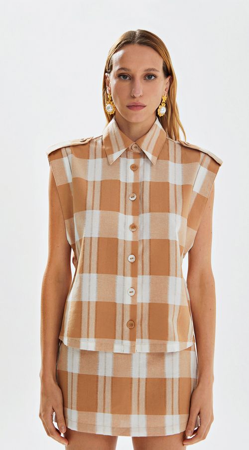 Camisa Iódice Sem Manga Com Recortes Bege