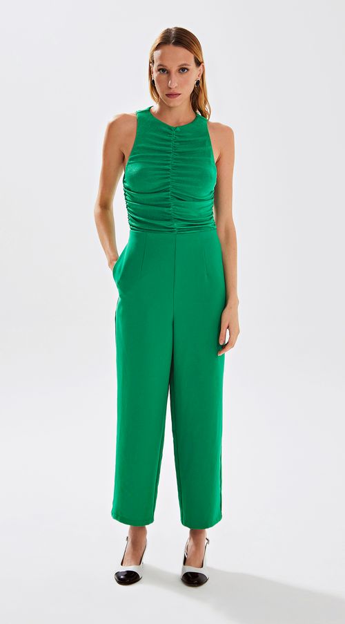 Macacao Iódice Reto Composê De Tecidos Verde