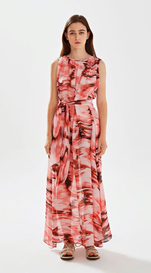 Vestido Iódice Longo Decote Reto Com Franzido Rosa