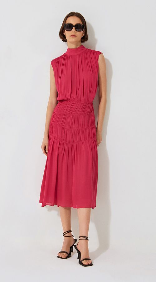 Vestido Iódice Midi Gola Alta Com Recorte Rosa