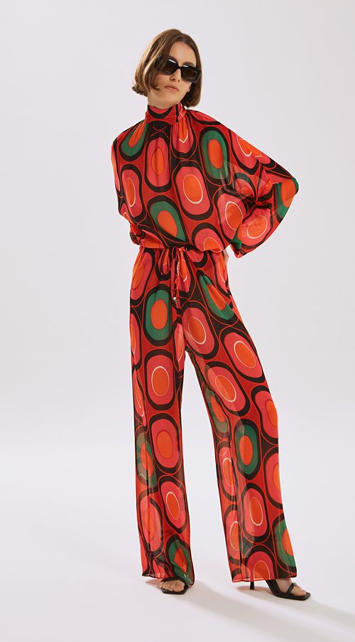 Calca Iódice Reta Cós Alto Com Amarração Preto