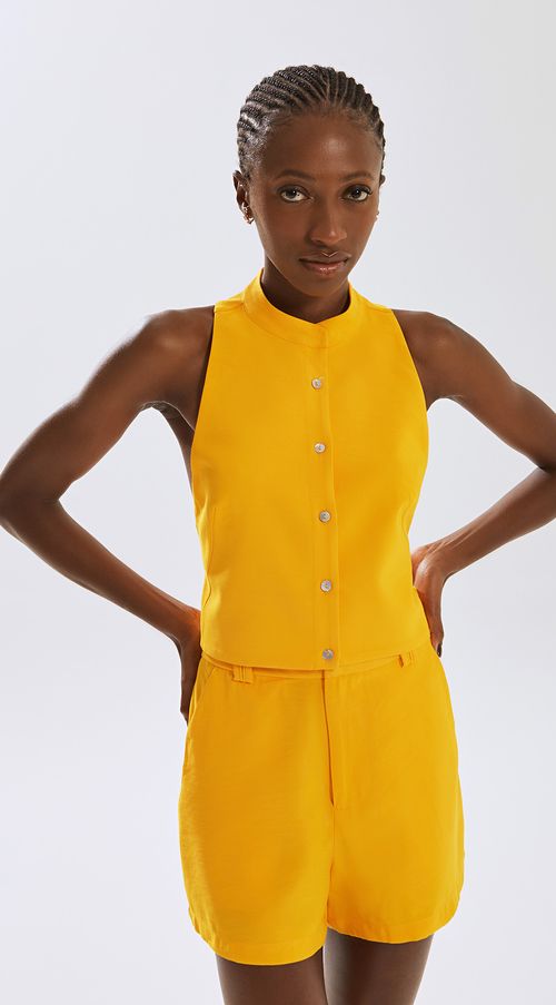Top Iódice Justo Sem Manga Com Recorte Amarelo